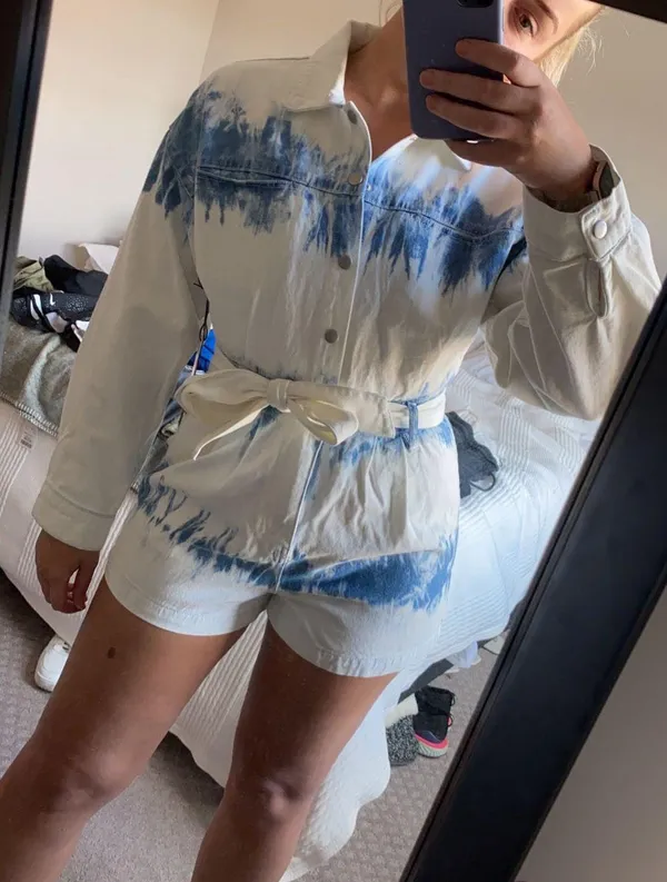Forever21 White and Blue Denim Romper - Image 4