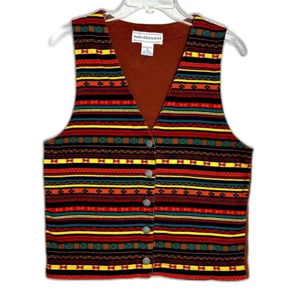 Vintage 90s Westbound Women’s S Southwestern Button Vest 100% Cotton Western - Image 5
