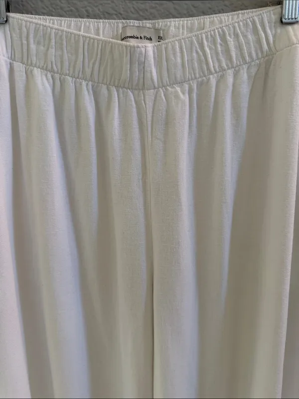 Abercrombie & Fitch White Linen Blend High Waist Wide Leg Pull-On Pants XXL - Image 5
