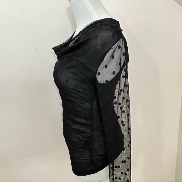 White House Black Market Y2K Sheer Mesh Polka Dot Top XS - Image 4