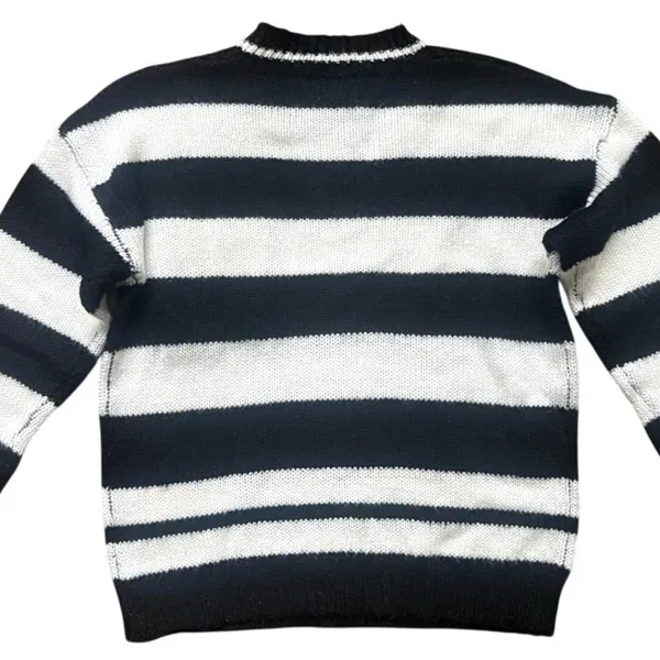 Olive Scent Striped Knit Crewneck Sweater Size Small Black White Grunge Coquette - Image 5