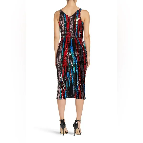 Dress the Population Multicolor Sequin Striped V-Neck Midi Dress - Image 2