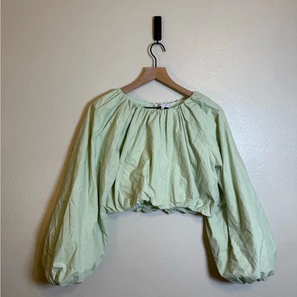 English Factory CROPPED BLOUSON LONG SLEEVE TOP in Pistachio‎ - Image 2
