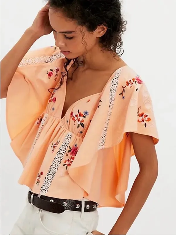 Free People Make Me Yours Blouse - Peach Combo - Image 2