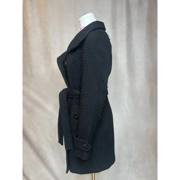 Calvin Klein Belted Textured Peacoat Jacket XS Black Double Breasted - Image 3