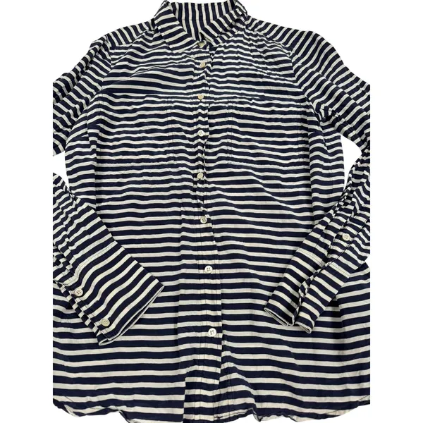 J.Crew The Boy Shirt Navy White Striped 100% Silk Button Down Size 10 - Image 2