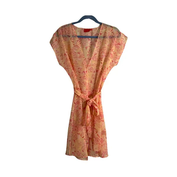 Romance Loungwear Womens M Pink Floral Pant Camisole Robe Sheer Romantic Love - Image 4