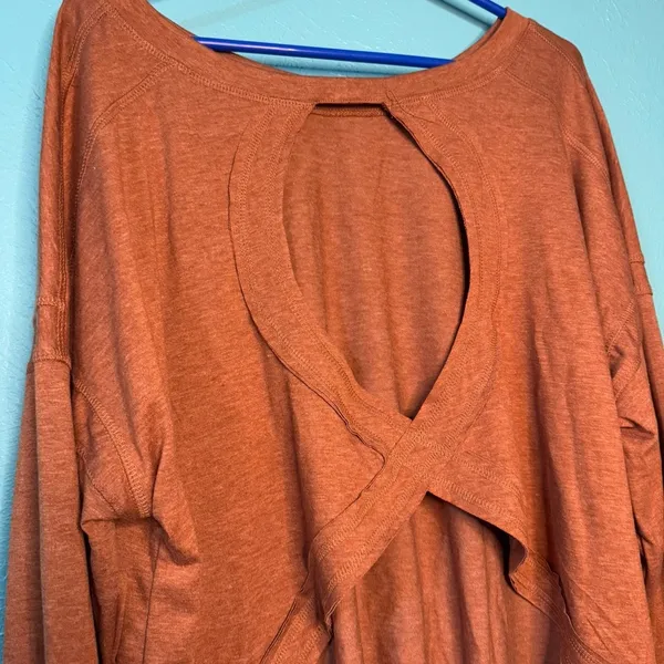 Rust Orange Long Sleeve Top with Cut Out Crop Casual Workout - Image 5