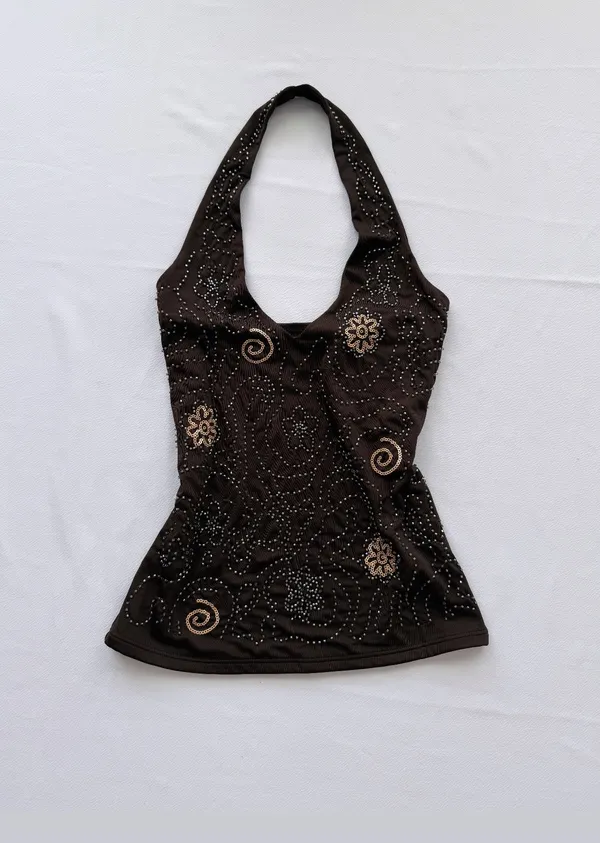 Halter beaded top Brown - Image 3