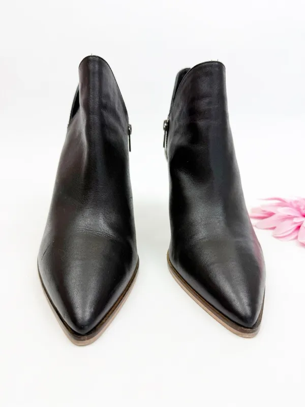 Free People Shiloh Heeled Ankle Boots Booties Black Leather - Image 3