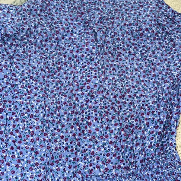 Karin Stevens vintage Blue Floral Midi Dress size 14 smocked waist - Image 9