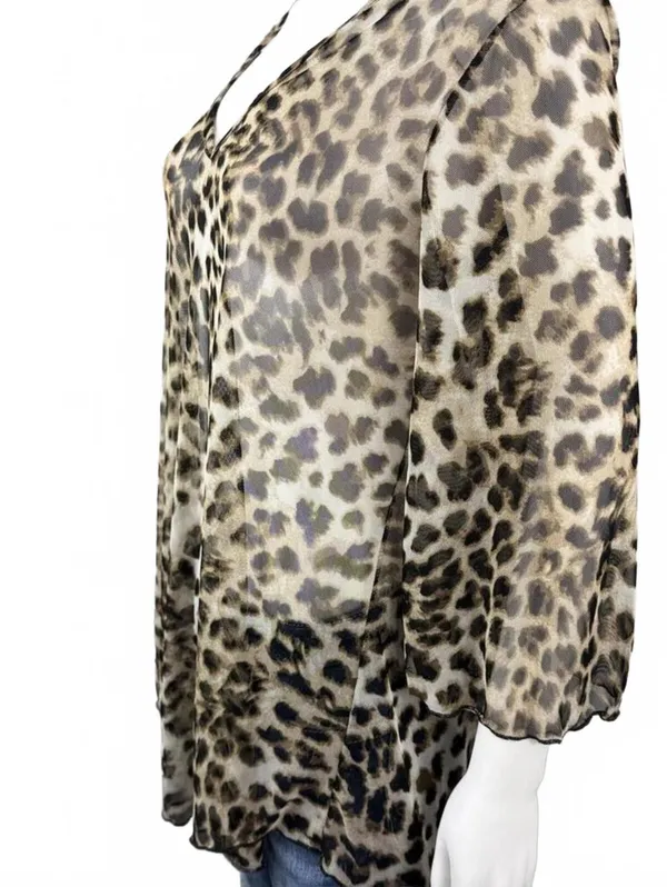 Cute Animal Print Sheer Top Size S Brown - Image 3