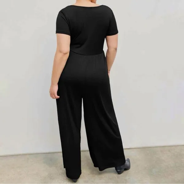 Cider Jumpsuit Square Scoop‎ Neck Wide Leg Short Sleeve Olive Green 0XL 12 14 - Image 5