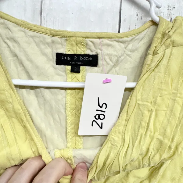 Rag & Bone Dress Women‎ Size 2 Yellow Crepe Short Sleeve Front Tie Mini Pullover - Image 2