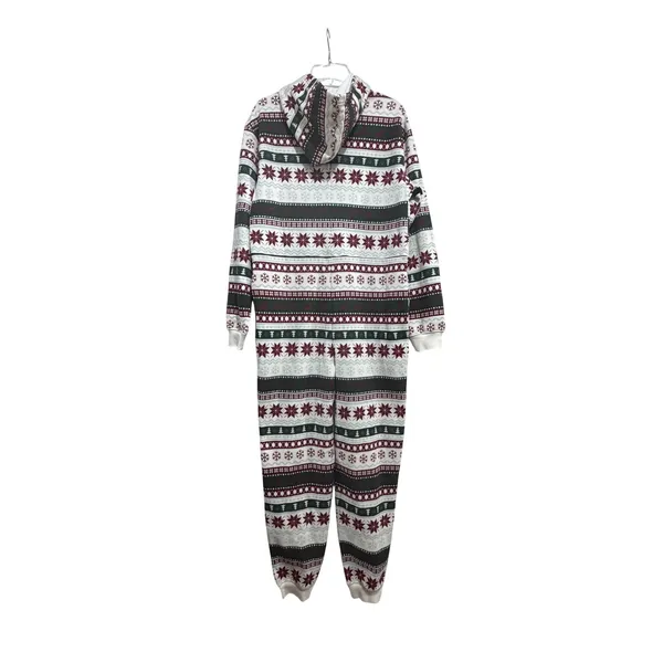 Fabletics Women's Fair Isle Hooded Pajama Jumpsuit Christmas Snowflake Holiday S - Image 2