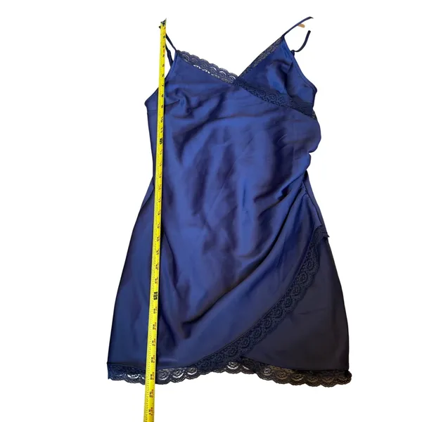 Urban Outfitters Lace Trim Satin Slip Dress Blue‎ Cinched Mini Romantic Size S - Image 10