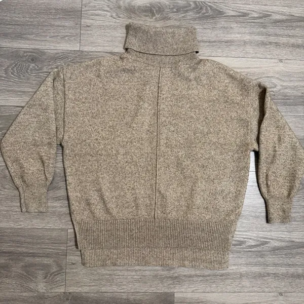 HM Womens Sweater S Oversized Beige Marl Turtleneck Wool‎ Blend Seam Detail - Image 4