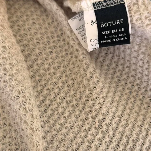 Cream Waffle Knit V Neck Top Short Sleeve Cuffed Thermal Shirt Sz L - Image 3