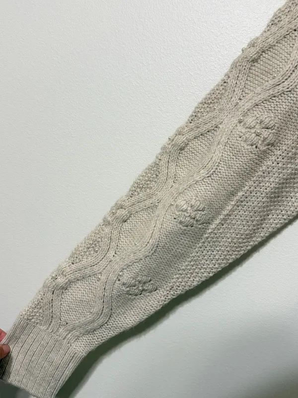 NWT AE Snow Stopper Sweater Size Large Cream Cable Knit Chunky NEW beads - Image 5