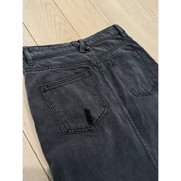 We The Free People Sz 24 Distressed Black Fade Denim Front Slit Midi Skirt EUC‎ - Image 9