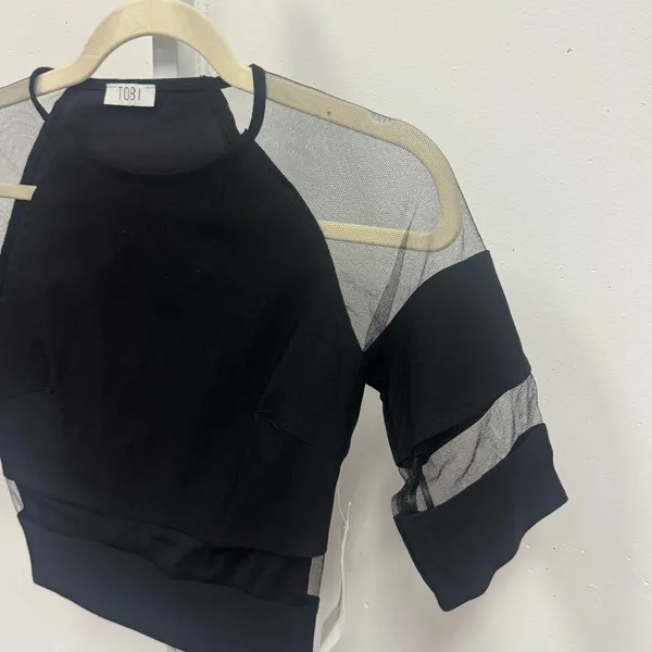 NWT Tobi Black Mesh Panel Crop Top Sheer Sleeve FFTP01 Small Night Out Festival - Image 3