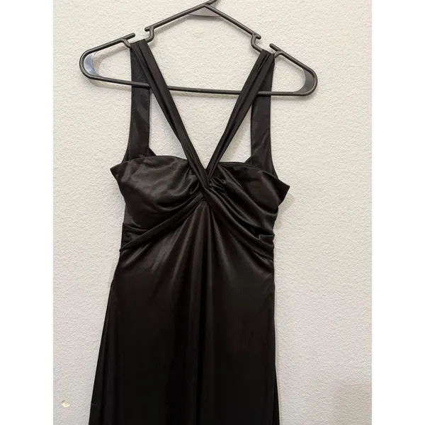 Windsor Maxi Dress Siz XS Black Satin Twist Front Crisscross Back 3/4 Homecoming - Image 15