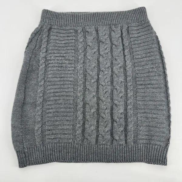 Lulu's gray cable knit chunky winter skirt ribbed pull on stretch neutral medium - Image 2