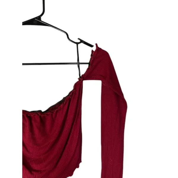 Forever 21 Red Ribbed Off the Shoulder Long Sleeve Cropped Top Women Sz S - Image 5