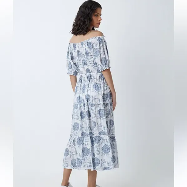 Bombay Paisley Blue Floral Tiered Midi Dress Size Medium‎ - Image 2