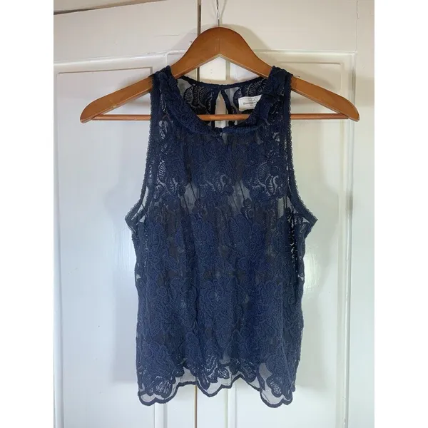 Abercrombie & Fitch‎ Whimsygoth Blue Floral Crochet Lace Sheer Tank Cottagecore - Image 2