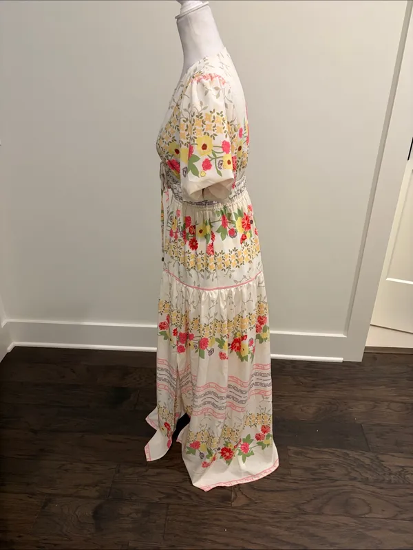 New Without Tags Entro Floral V-Neck Puff Sleeve Maxi Dress Sz S - Image 6
