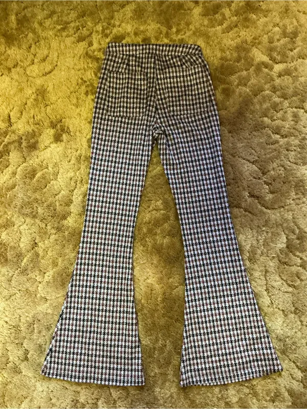 SO Small Houndstooth Flare Pants Brown Cream Stretch High Rise Retro Y2K - Image 6