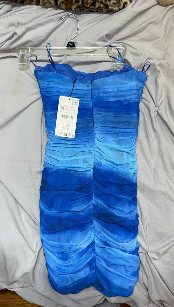 ZARA Blue Pattern Mini Dress - Image 4