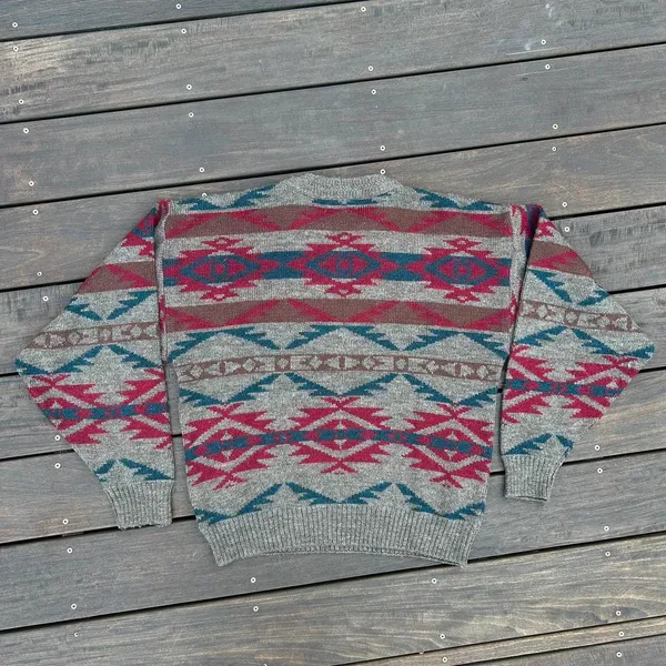 Tan/Red Vintage Pendleton Style Wool Sweater Knitwear Grandpa Sweater Made in England - Image 5