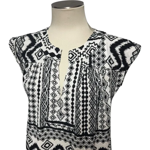 Madewell 100% Cotton Sleeveless Tunic Top Black Tribal Print Small - Image 2