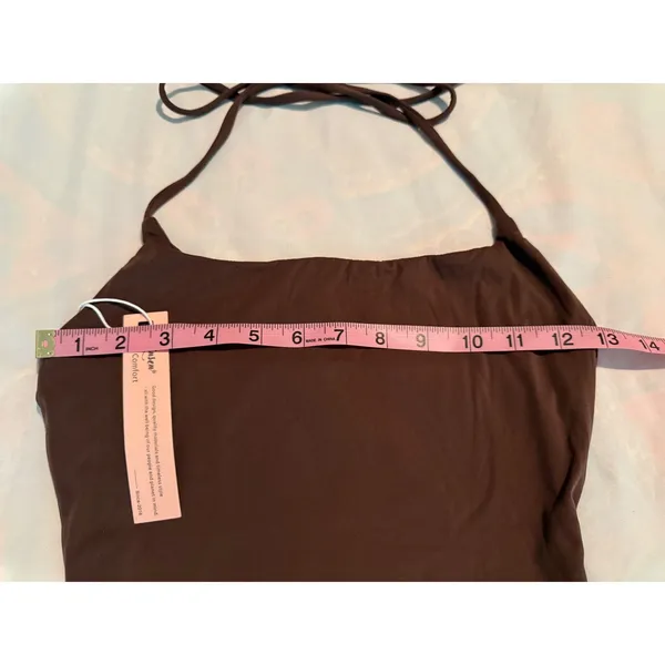 Qinsen Womens Halter Neck Camisole Top Brown Stretch Square Neck XS NWT - Image 4