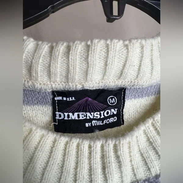 Vintage PulloverDimension By Milford Womens cream &grey|USA Made Crewneck|Size:M - Image 6