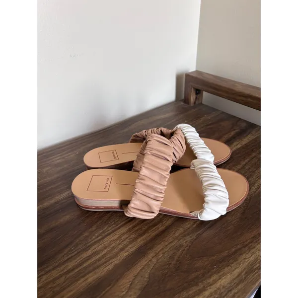 Dolce Vita Indre Ruched Slide‎ Sandals Tan Cream Leather Flat Womens 8.5 - Image 5