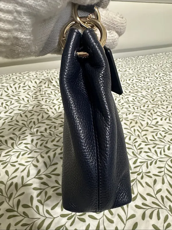 Coach Navy Pebbled Leather Shoulder Bag with Long Strap - Image 5