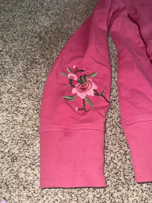 Sport Savvy Women's Pink Floral Embroidered Full Zip Jacket and Pants Set, Medium - Image 4