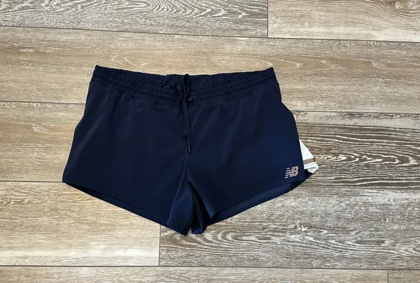 New Balance Sz L Athletic Shorts NB Dry Navy Blue White Trim Built in Panty - Image 2