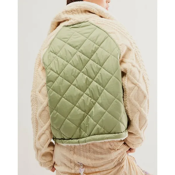 Free People Blank NYC Going Public Jacket Warm Puffer Chunky Cable Sweater Knit - Image 4