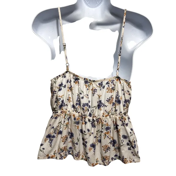 Magnolia‎ Womens Floral Babydoll Cami Top S Ivory Blue Boho Cottagecore Peplum - Image 2