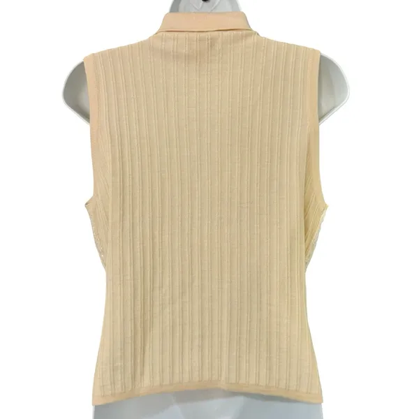 Vintage Banana Republic Cream Merino Wool Beaded Sleeveless Polo Sweater Tank L - Image 5
