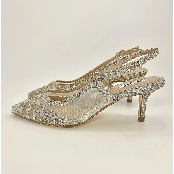 Dune London Dianas Gold Mesh Glitter Slingback‎ Kitten Heel Pumps Wedding 8 NWOB - Image 2