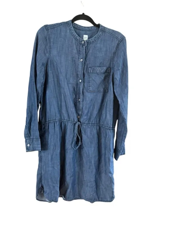 Women's GAP Blue Denim Long Sleeve Drawstring Shirtdress M - Image 7