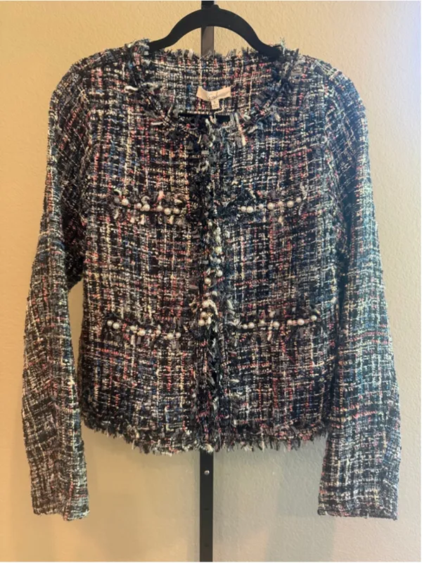 Easel Women's Pearl Embellished Tweed Blazer in Black Size S - Image 2