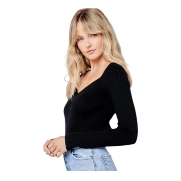 L*Space Camryn Black Ribbed Knit Sweetheart Neck Sweater Women’s Small NWT - Image 14
