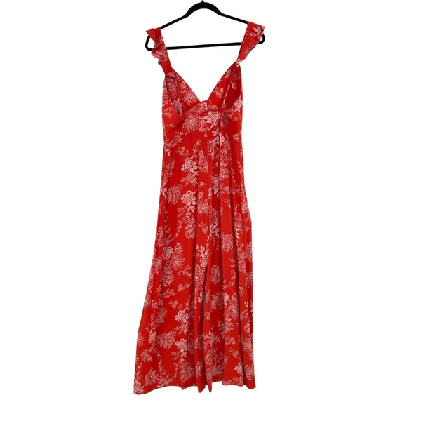 Free People Be The One Jumpsuit Floral‎ Print Button Wide Leg Red Size 4 - Image 8
