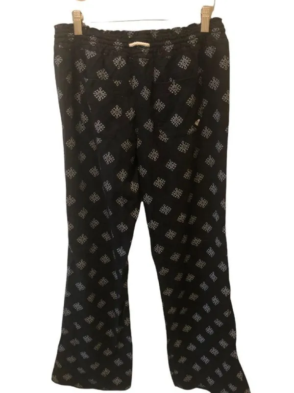 Roxy Black Printed Snowflake Lounge Pant Sz L Relaxed Flare Hem Drawstring Waist - Image 3